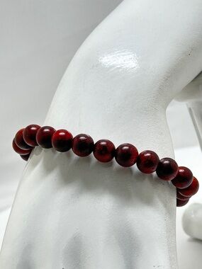 African Wood Beaded Bracelet, Stretch, Bohemian, Boho